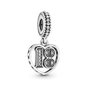 Happy 18th Birthday Dangle Bracelet Charm - S925 Sterling Silver Fits Pandora